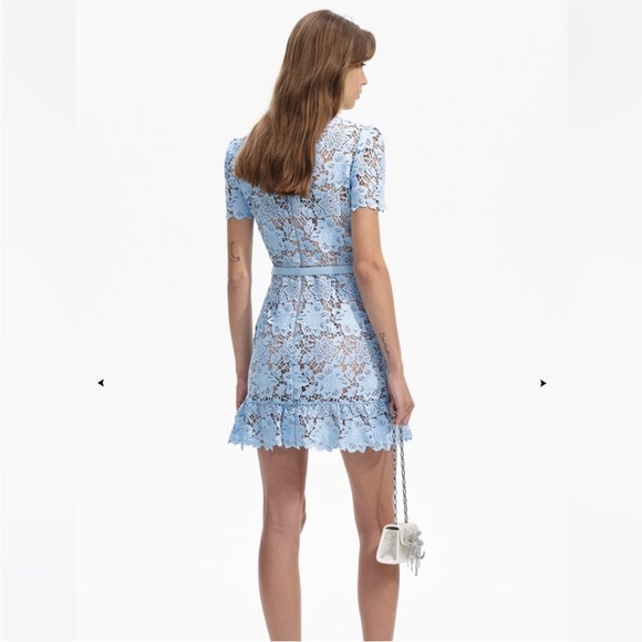 Self Portrait Pale Blue Lace Rhinestone Embellished Mini Dress - Picture 4 of 8